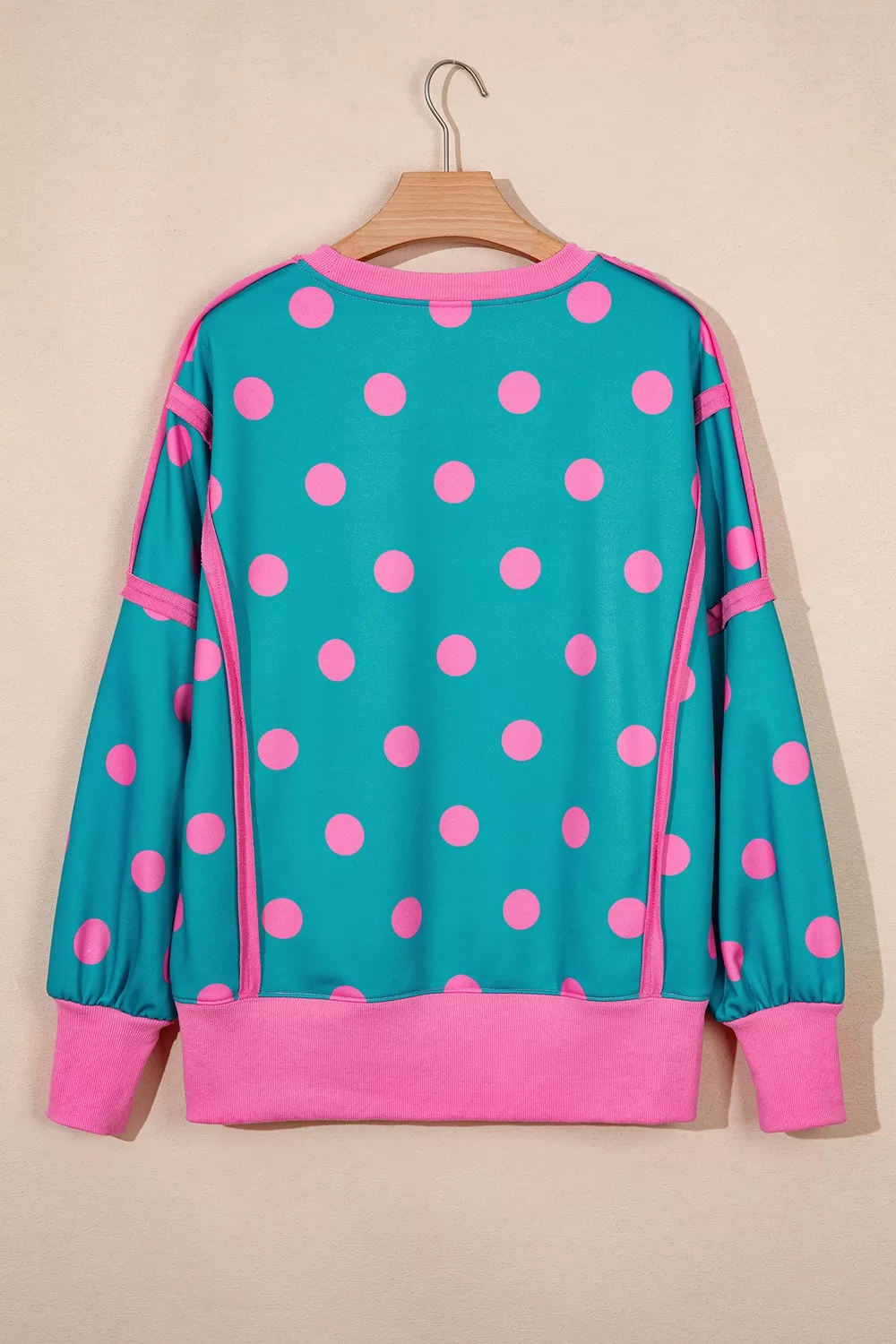Polka Dot Contrast Patchwork Round Neck Baggy Sweatshirt, image 8