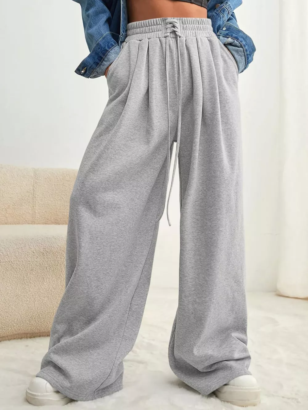 Drawstring Waist Wide Leg Pants, image 2