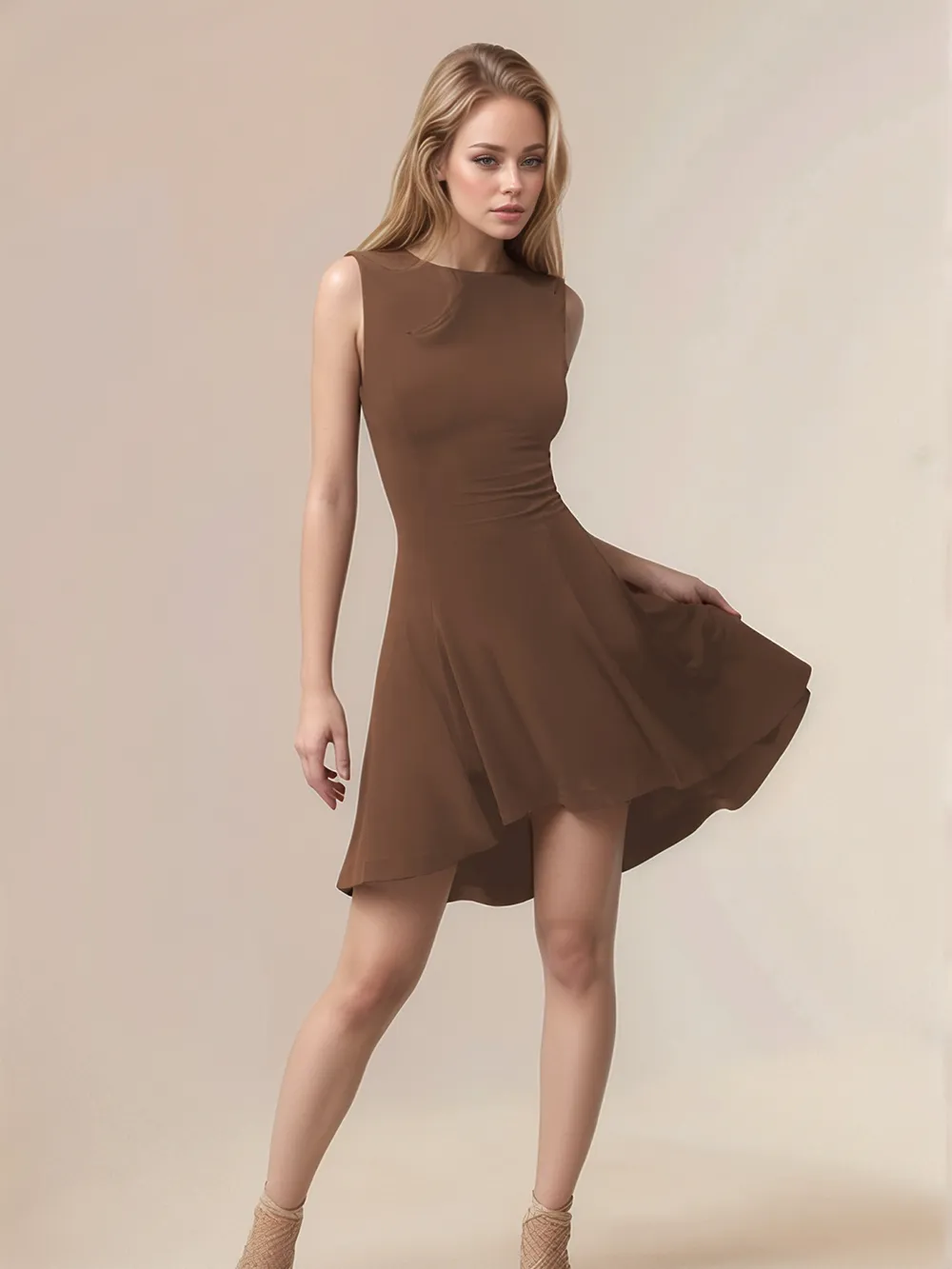 High-Low Round Neck Sleeveless Mini Dress, image 9