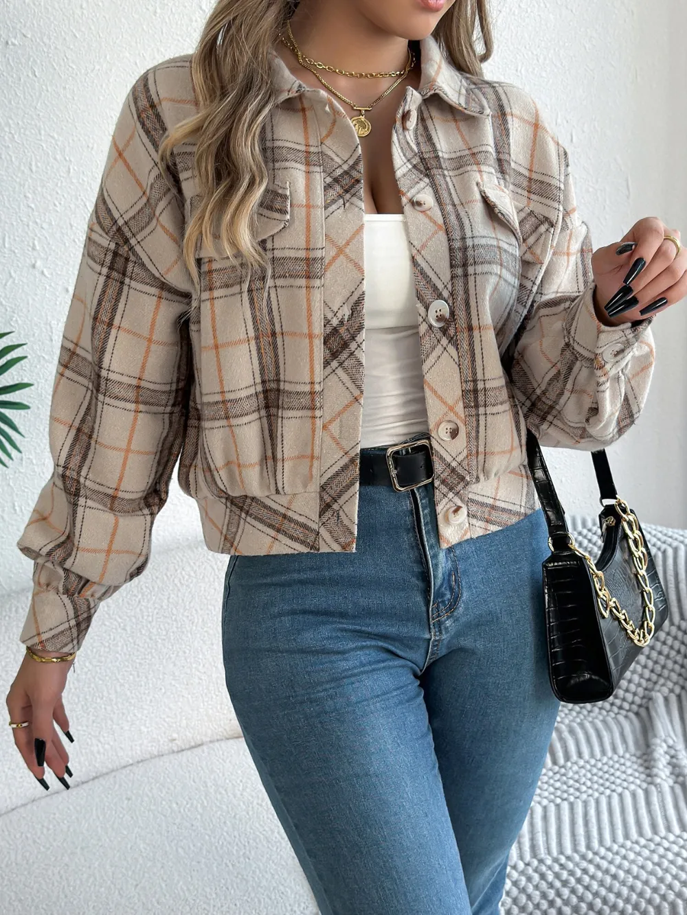 Plaid Button Up Long Sleeve Jacket, image 20