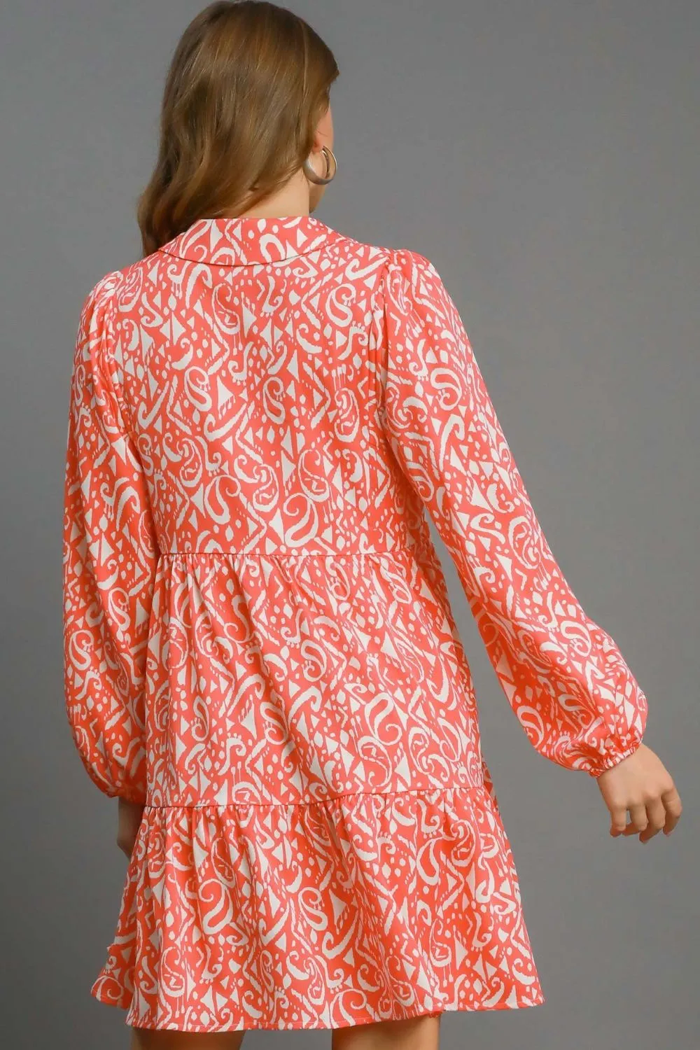 Full Size Two Tone Print Balloon Sleeve Tiered Dress Plus Size, image 6