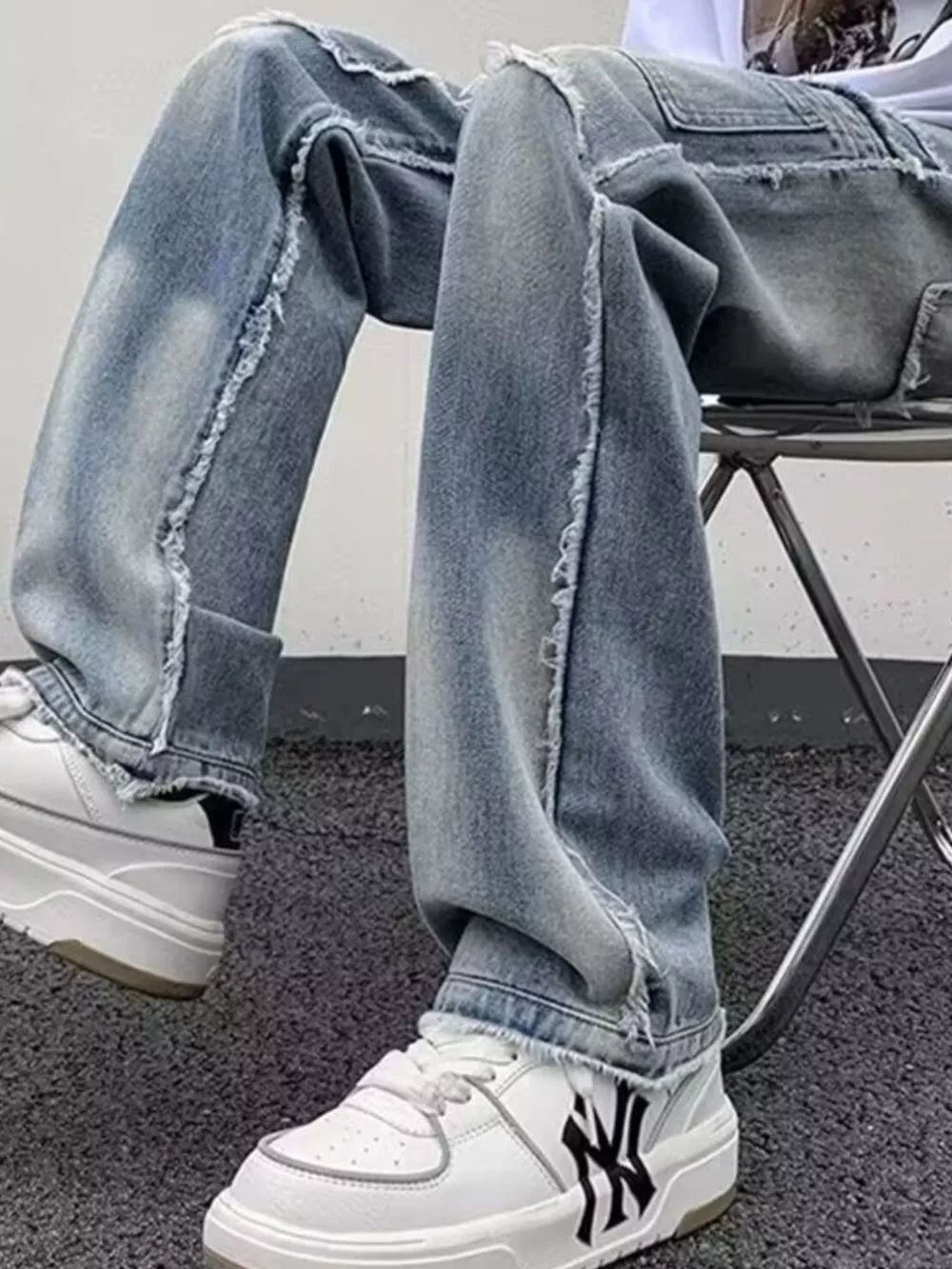Men's Raw Hem Wide Leg Jeans, image 2