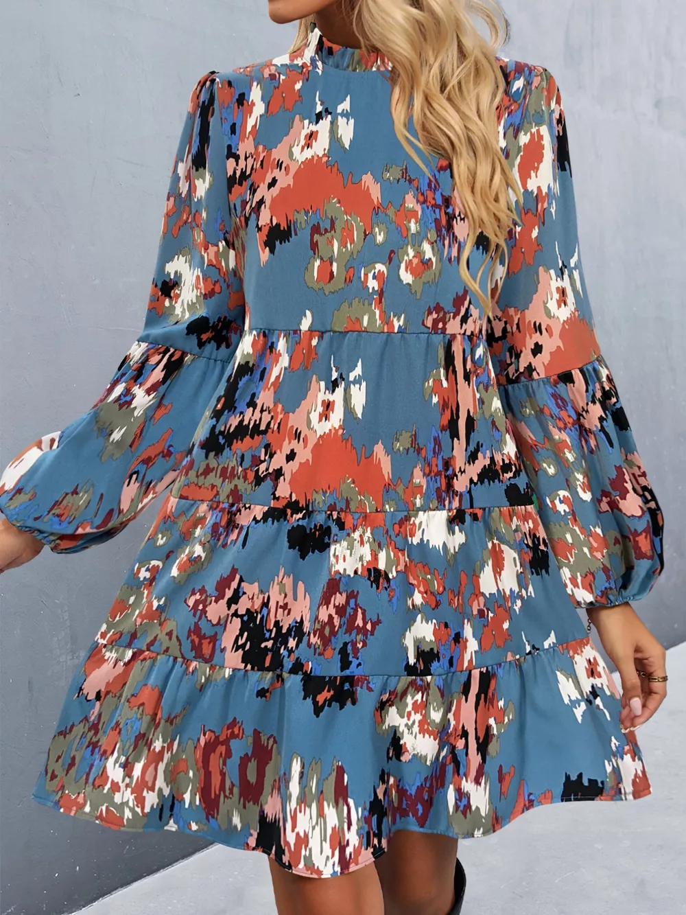 Printed Balloon Sleeve Mini Dress, image 13