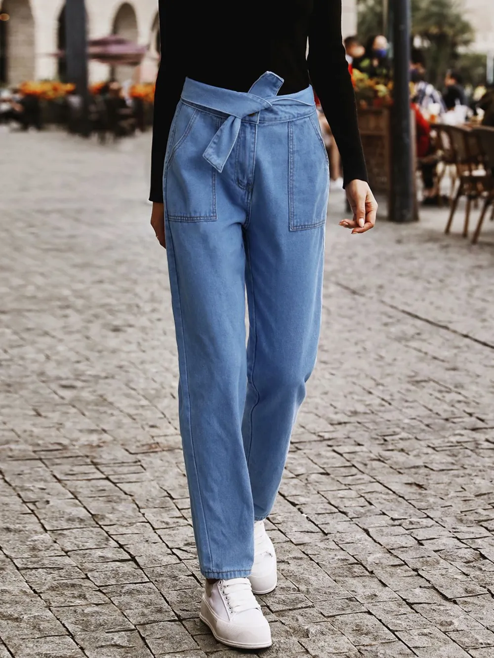 Tied Straight Jeans with Pockets, image 3
