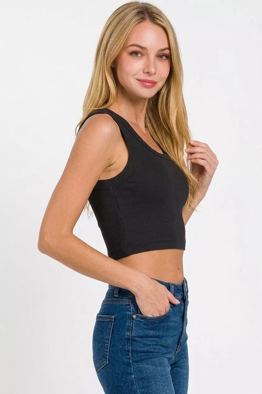 Ribbed Scoop Neck Cropped Tank Top, image 3