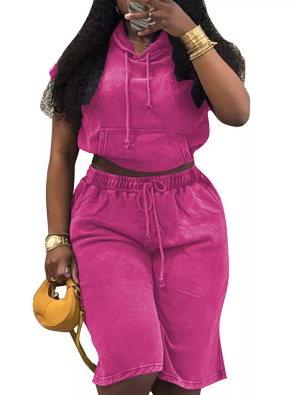 Hooded Crop Top and Shorts Set, image 3