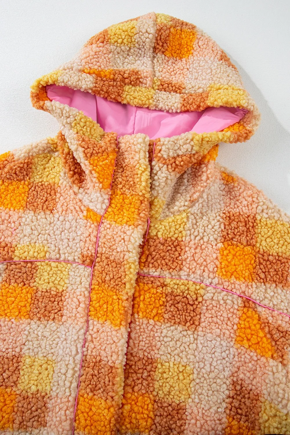 Checkered Long Sleeve Sherpa Hooded Jacket, image 8