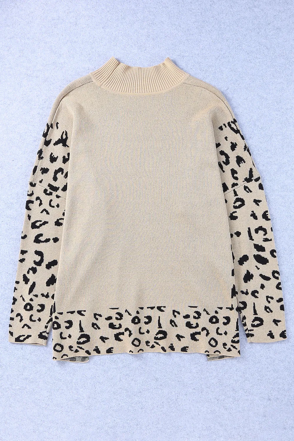 Slit Leopard Mock Neck Dropped Shoulder Sweater, image 12