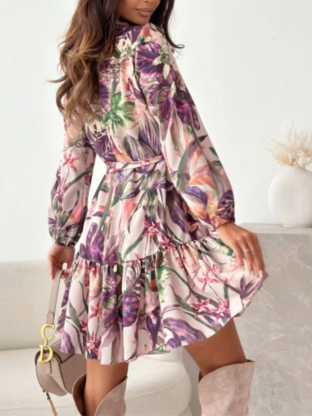 Floral Print Tie Waist Mini Dress, image 9