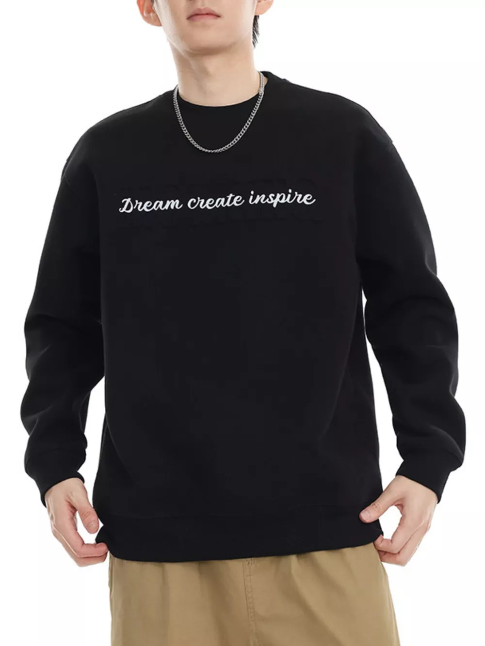 Men's Plus Size Letter Crew Neck Sweatshirt, image 3
