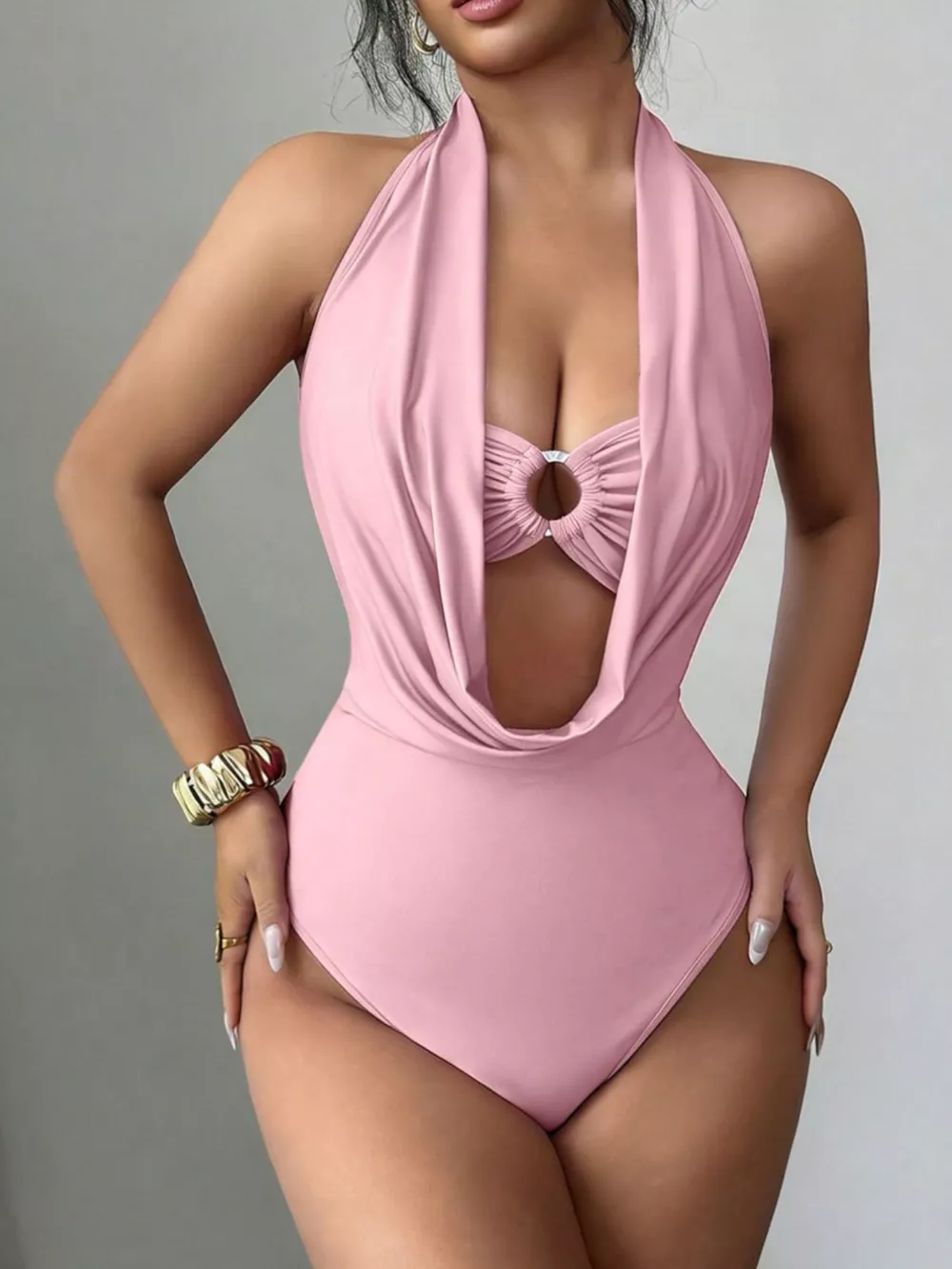 Halter Neck Ruched Ring Detail Bodysuit, image 8