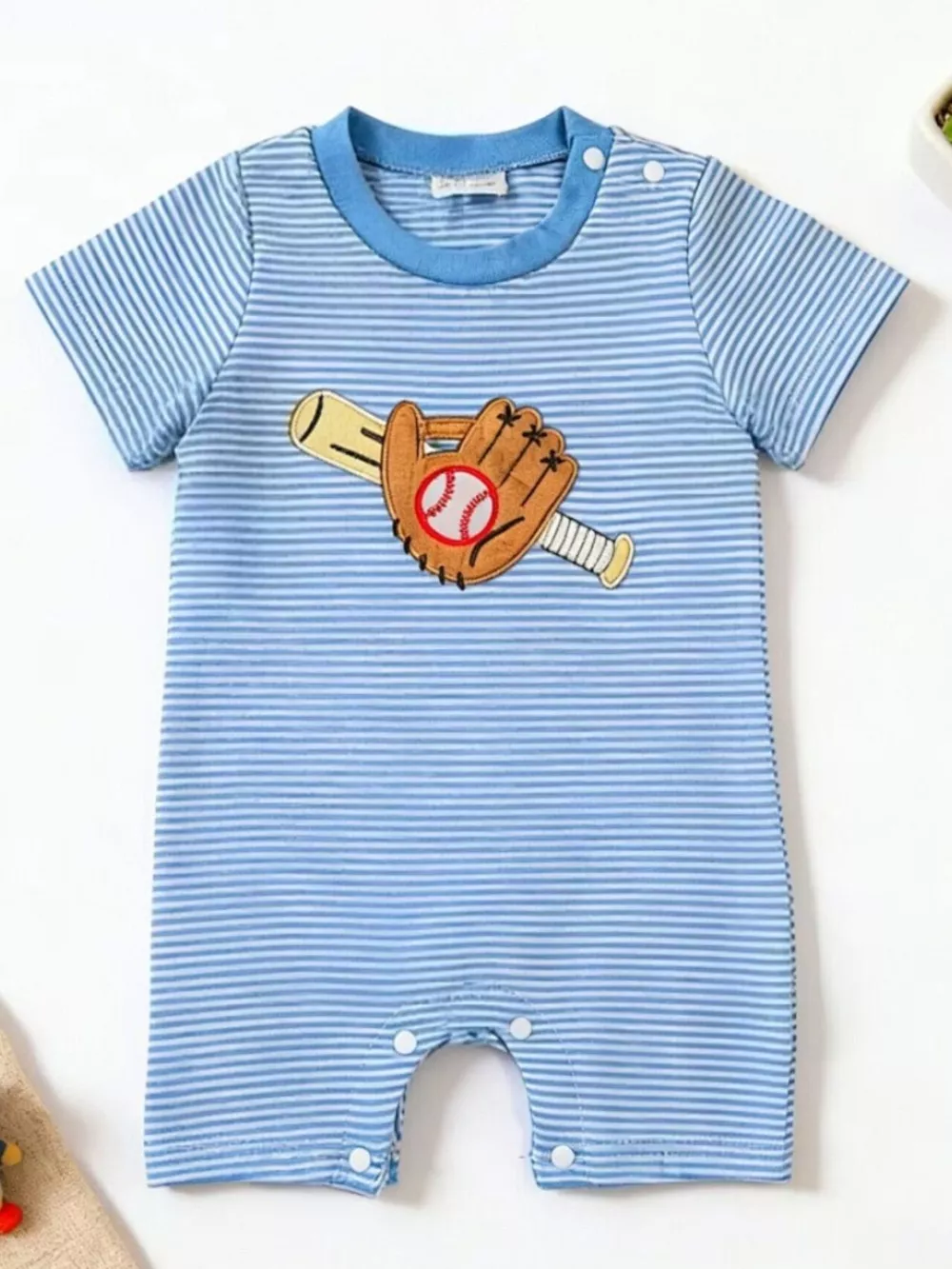 Children's Baseball Glove Embroidered Striped Baby One-Piece