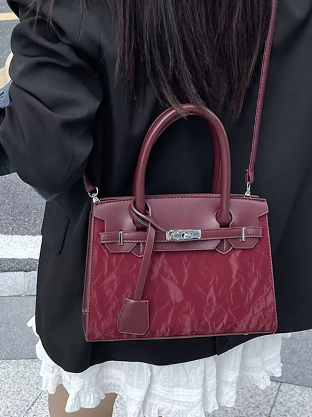 Textured Leather Top-Handle Handbag, image 8