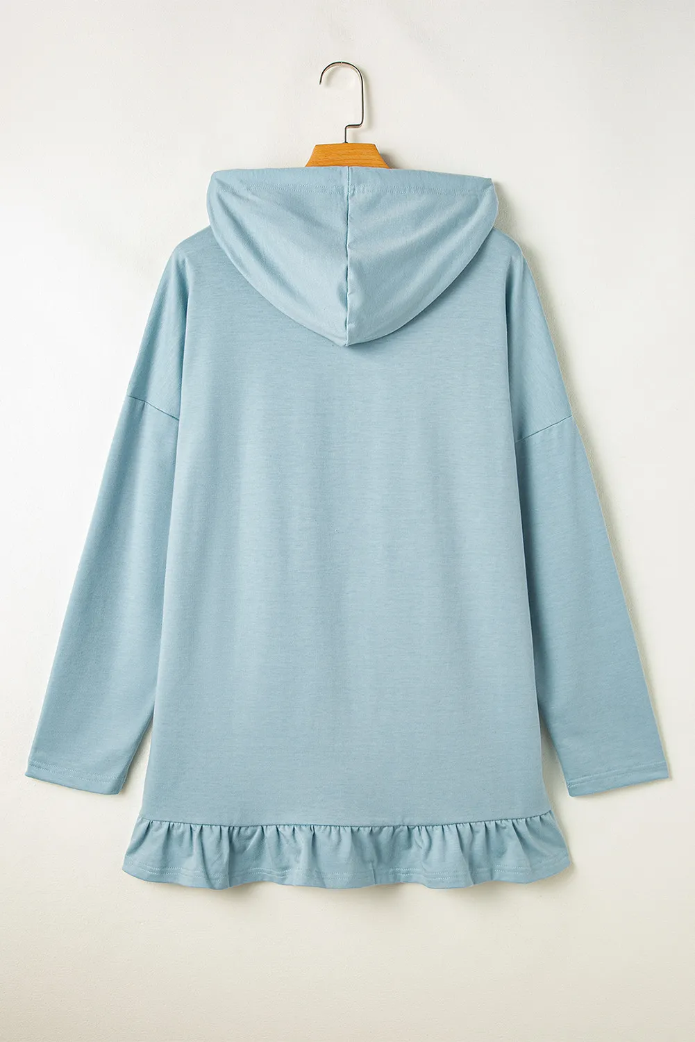 Drawstring Ruffled Dropped Shoulder Long Sleeve Hoodie, image 3