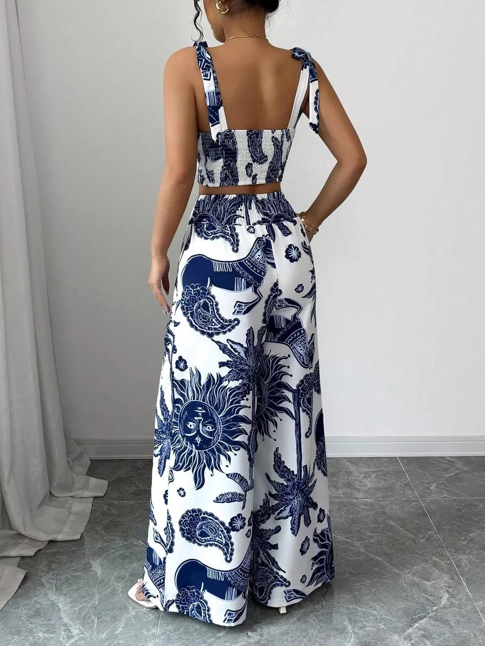 Floral Print Crop Top and Wide Leg Pants Set, image 4