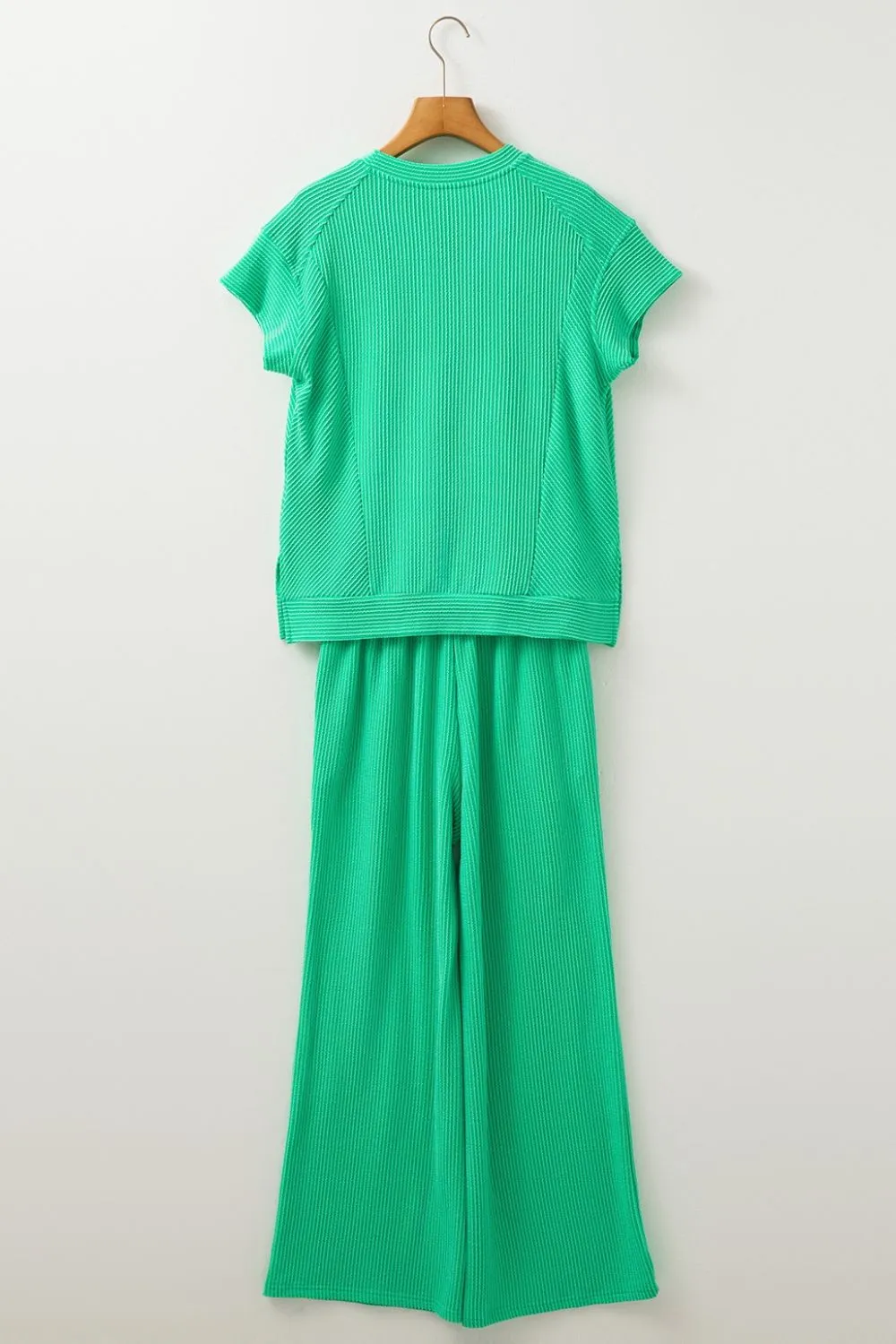 Ribbed Knit Round Neck Top and Pants Casual Set, image 14