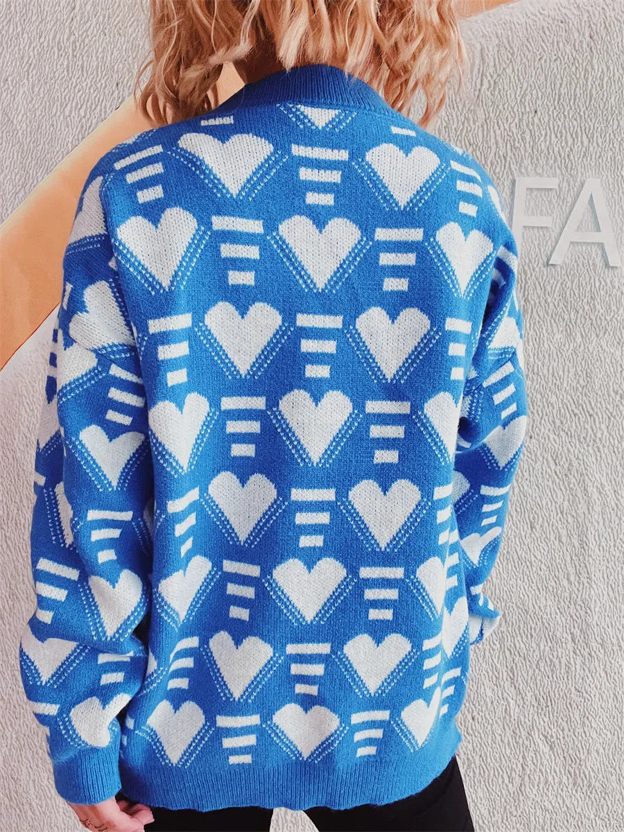 Heart Contrast Long Sleeve Dropped Shoulder Sweater, image 24