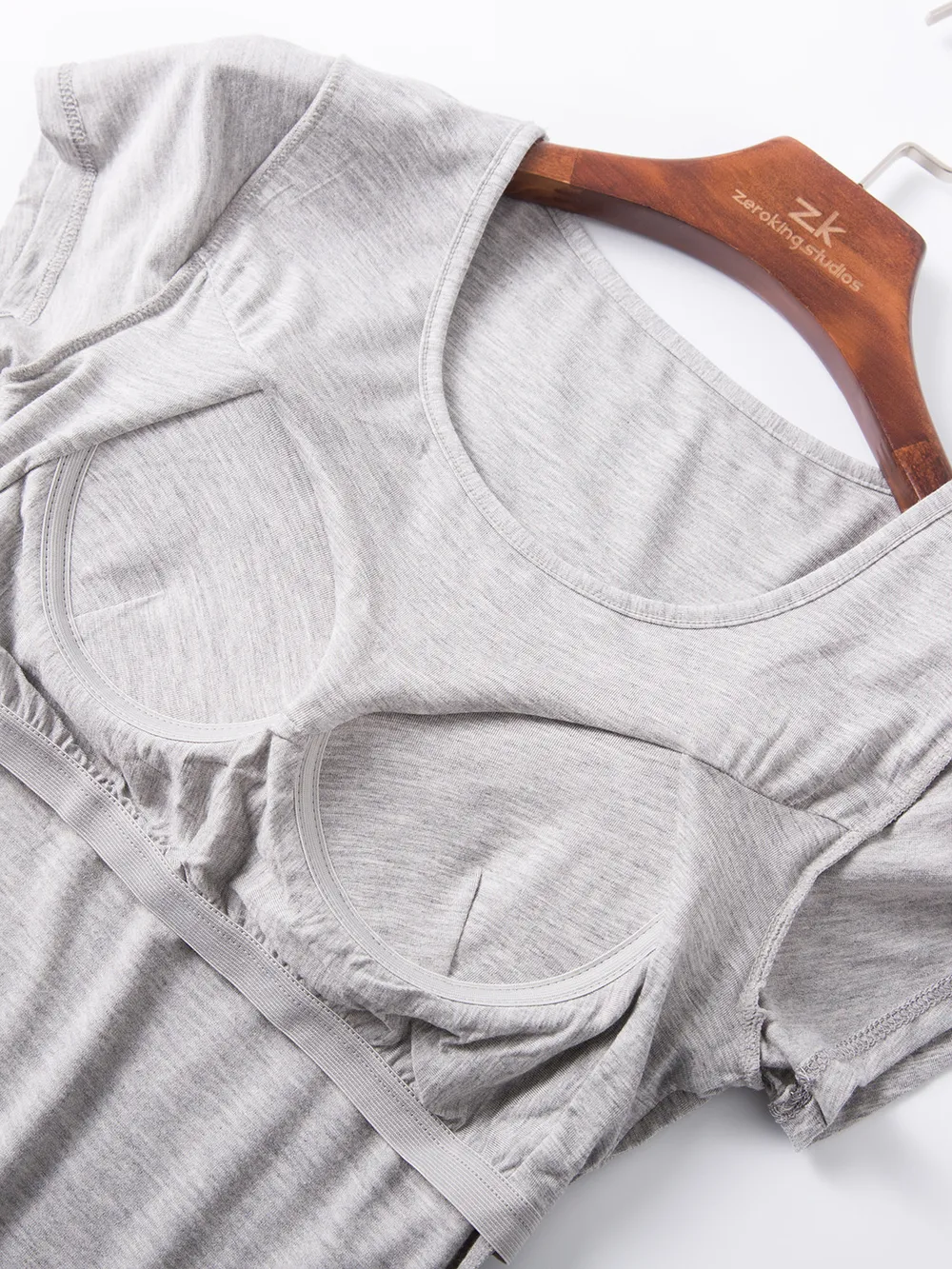 Round Neck Short Sleeve T-Shirt with Bra, image 13