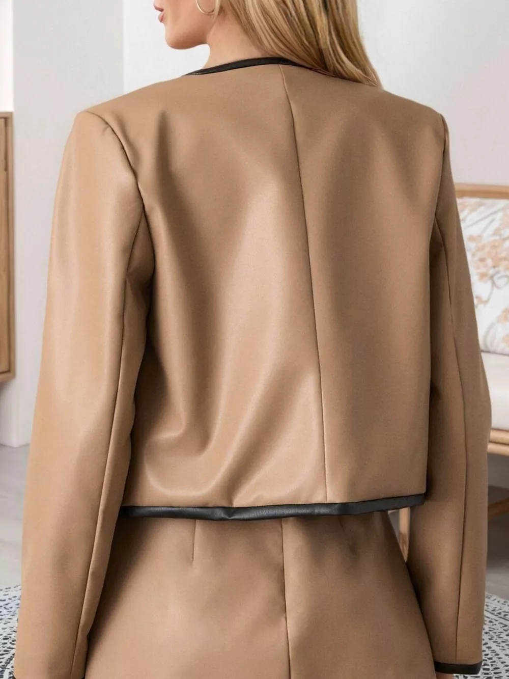 Contrast Trim Jacket and Mini Skirt Set, image 4