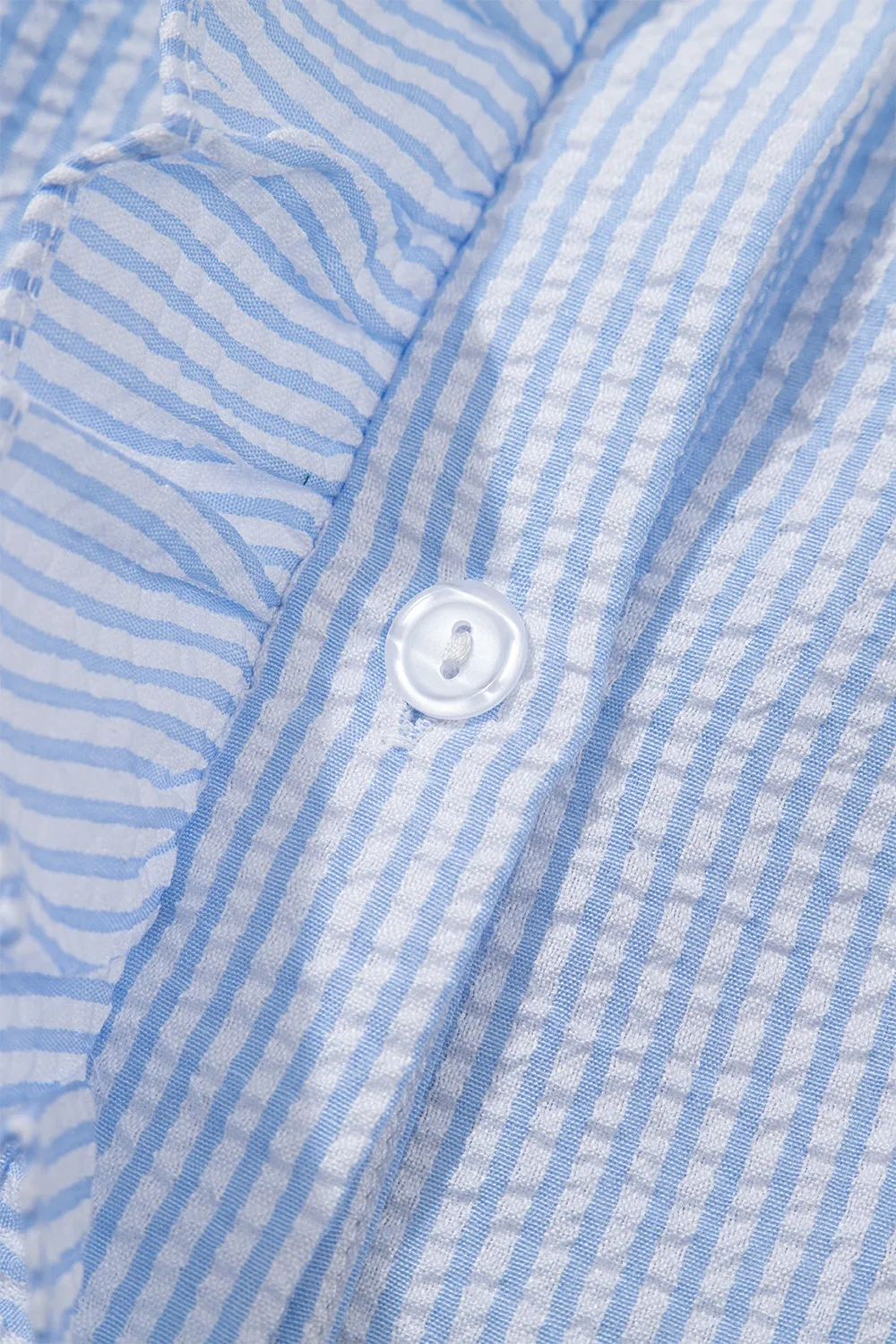 Striped Ruffle Short Bubble Sleeve Shirt, image 10