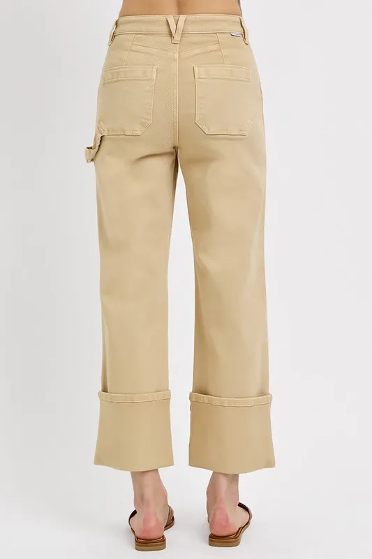 Full Size High Rise Wide Straight Cuffed Patch Jeans Plus Size, image 4