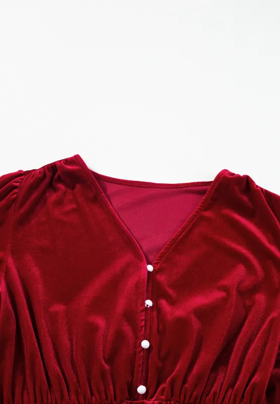 Ruffle Hem Slit V-Neck Long Sleeve Dress, image 11
