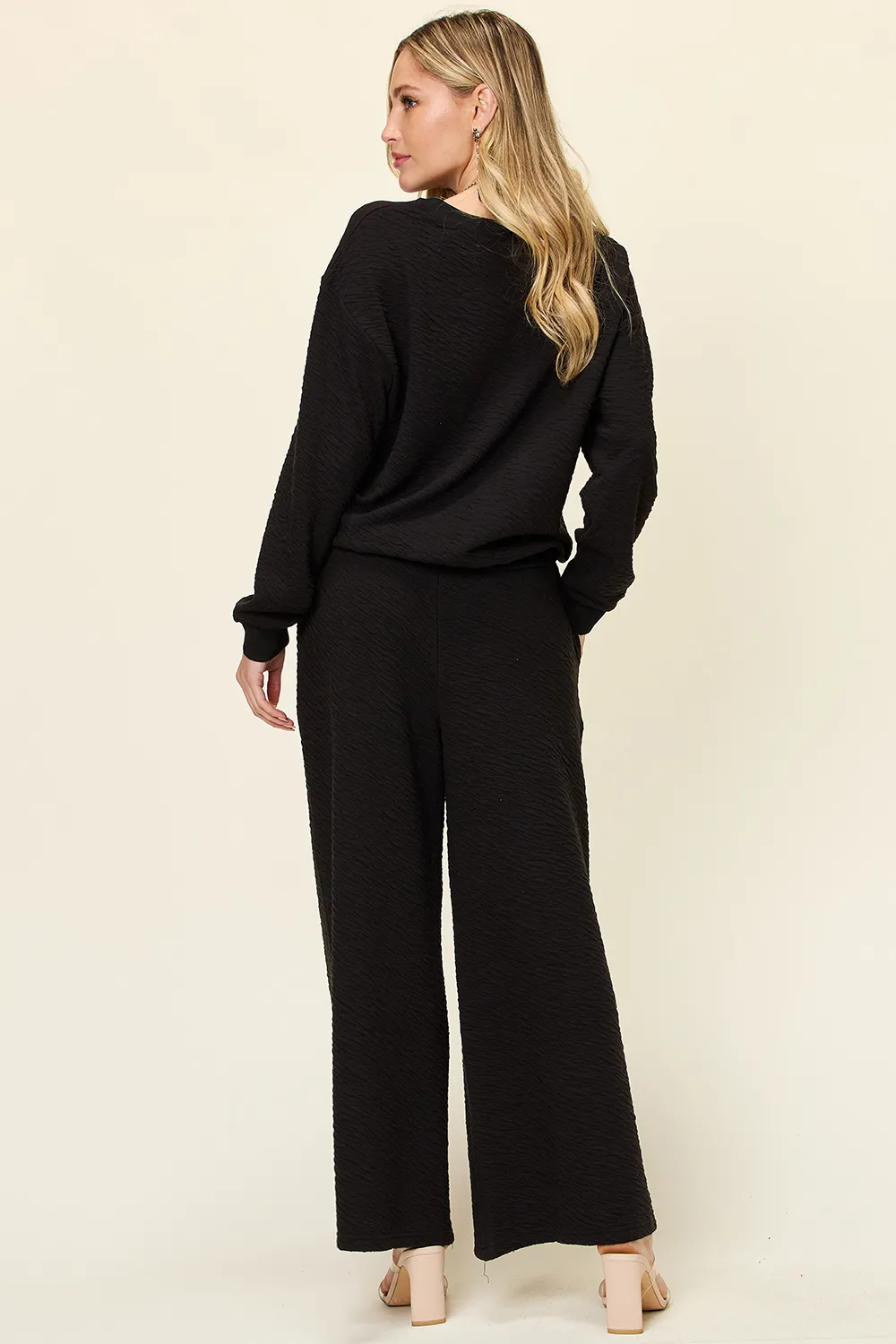 Full Size Texture Long Sleeve Top and Pants Set, image 12