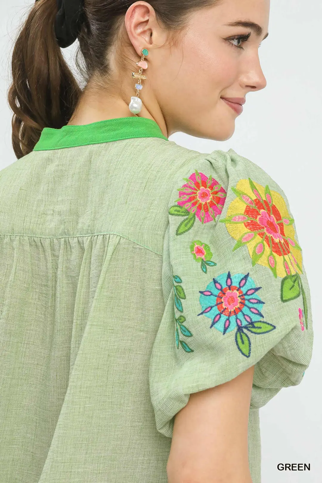 Embroidered Puff Sleeve Top, image 5
