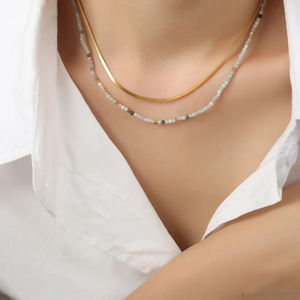 Beaded Titanium Steel Double-Layered Necklace, image 3