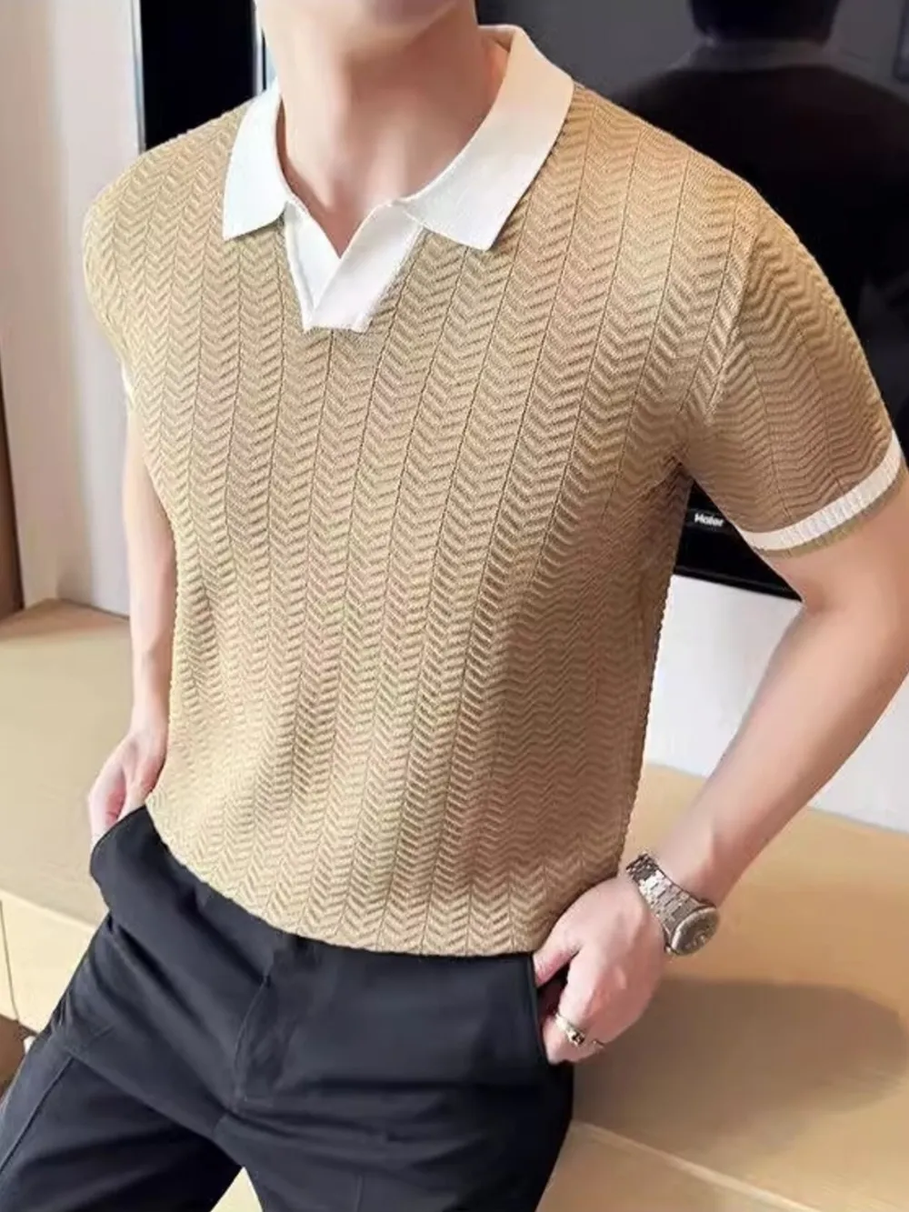 Men's Plus Size Contrast Trim Short Sleeve Polo, image 4