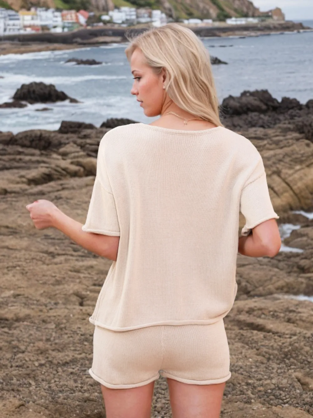 Round Neck Short Sleeve Top and Shorts Sweater Set, image 3