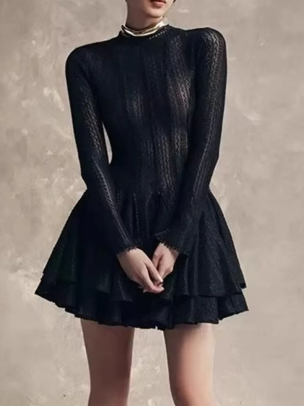 Layered Round Neck Long Sleeve Dress, image 15