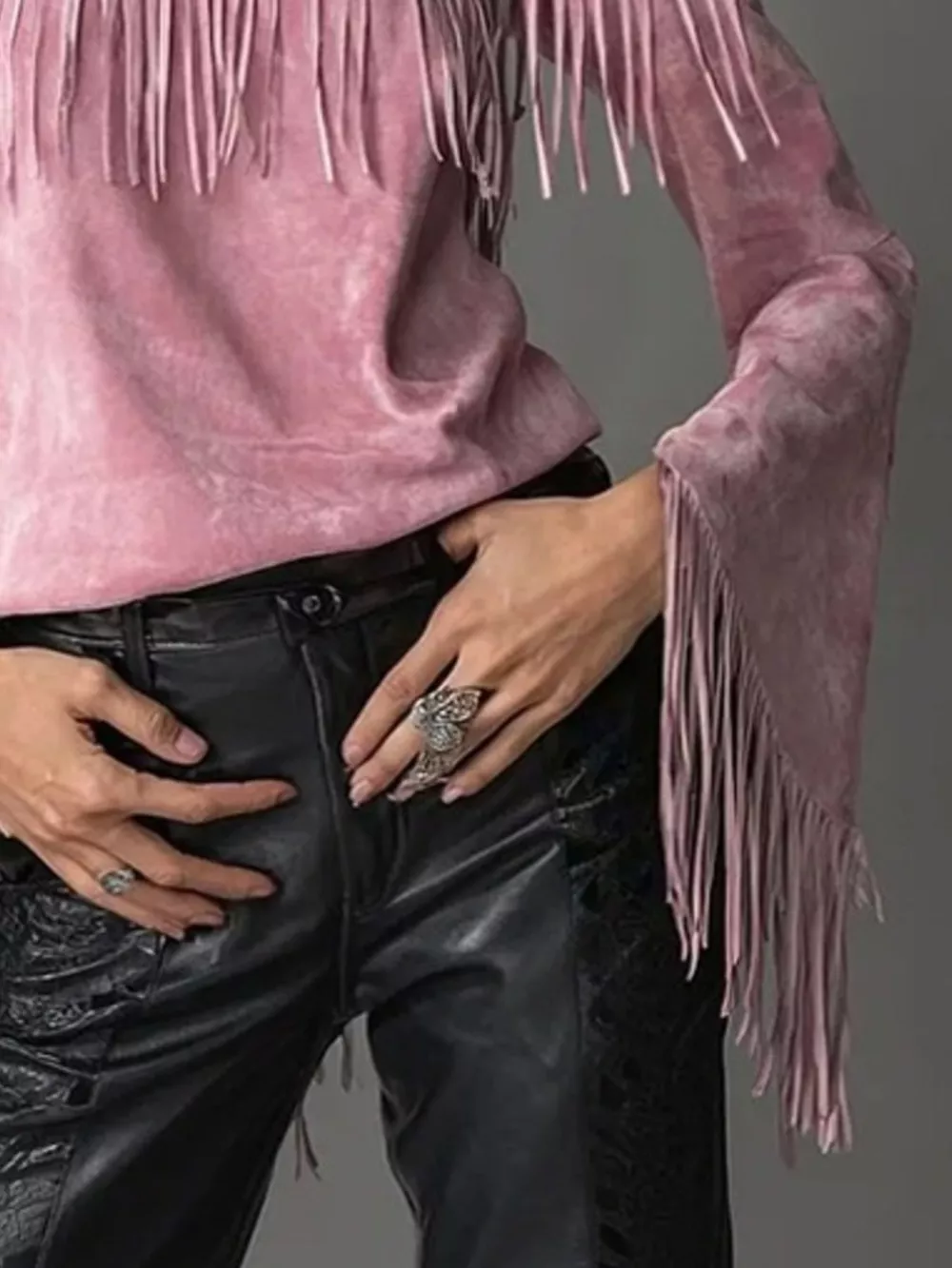 Boho Chic Off-Shoulder Fringed Suede Top, image 3