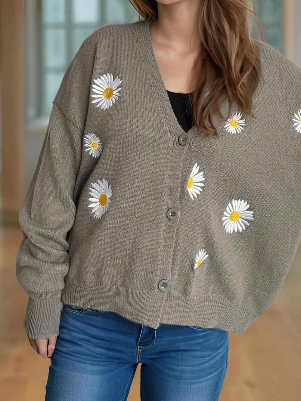 Daisy Button Up V-Neck Cardigan, image 18