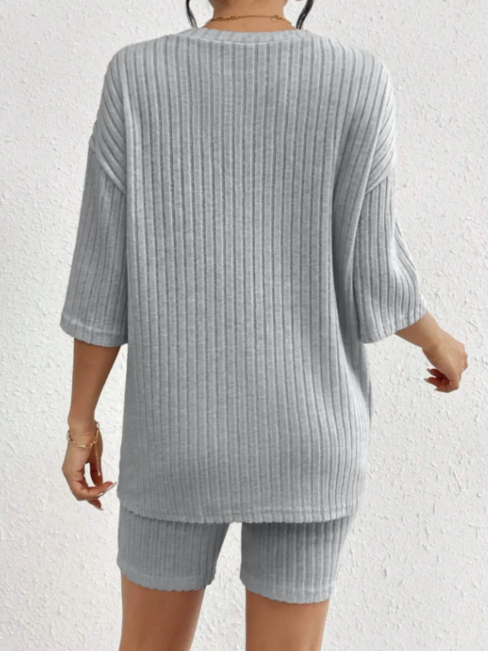 Ribbed Round Neck Top and Shorts Set, image 21