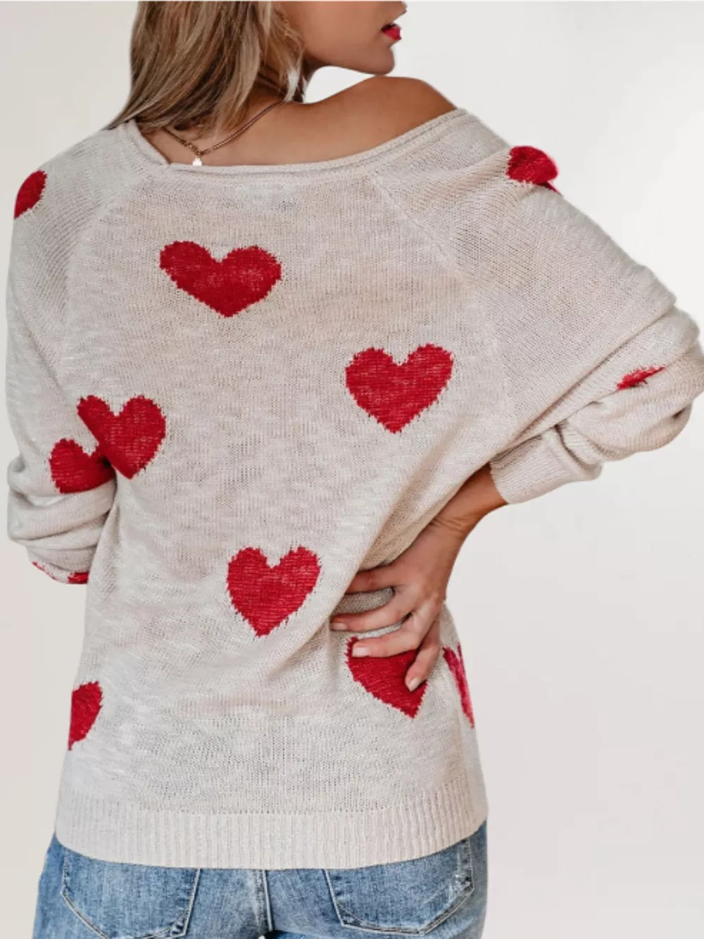 Heart Pattern Raglan Sleeve Sweater, image 3