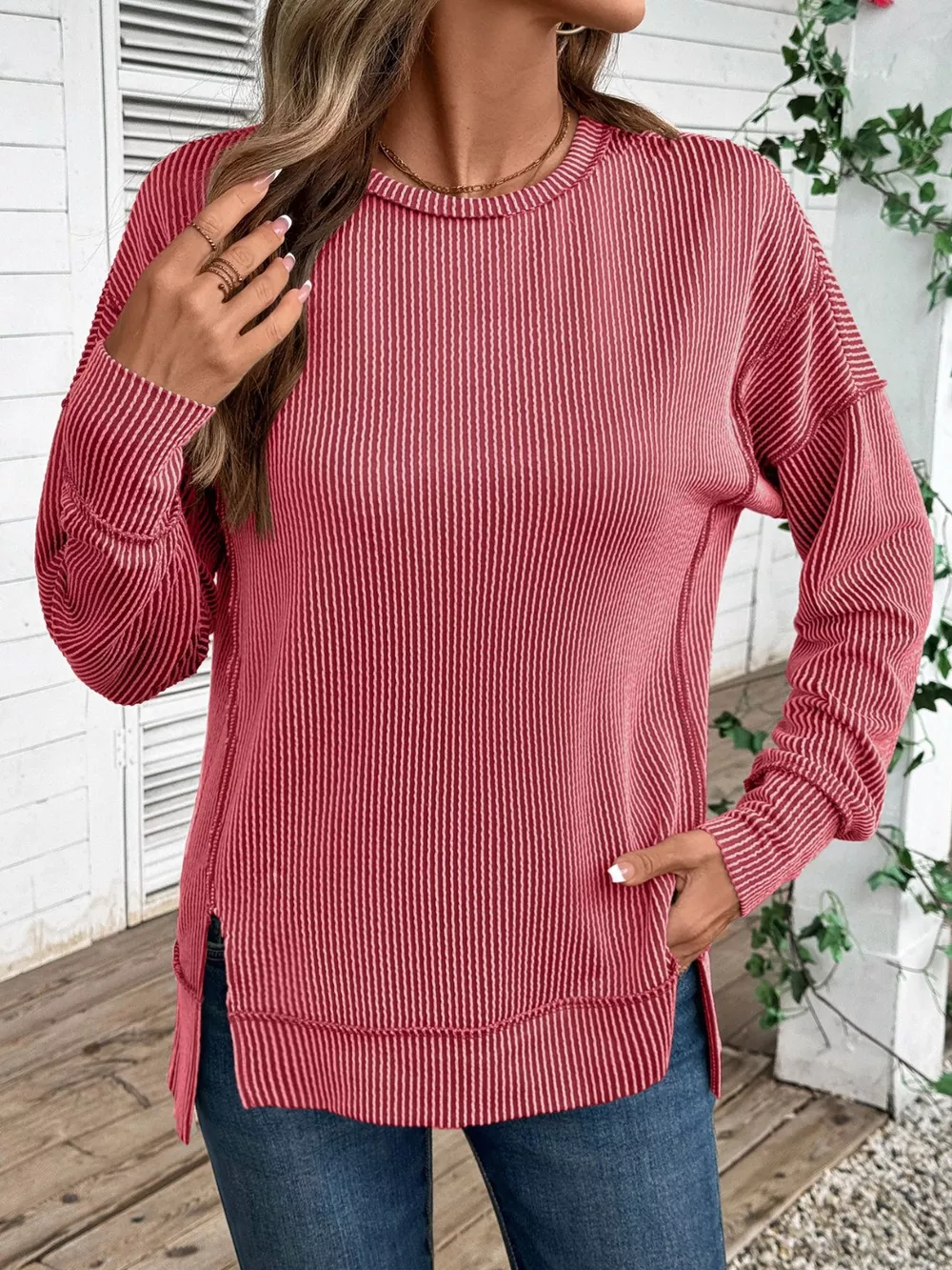 Side Slit Round Neck Sweatshirt, image 18