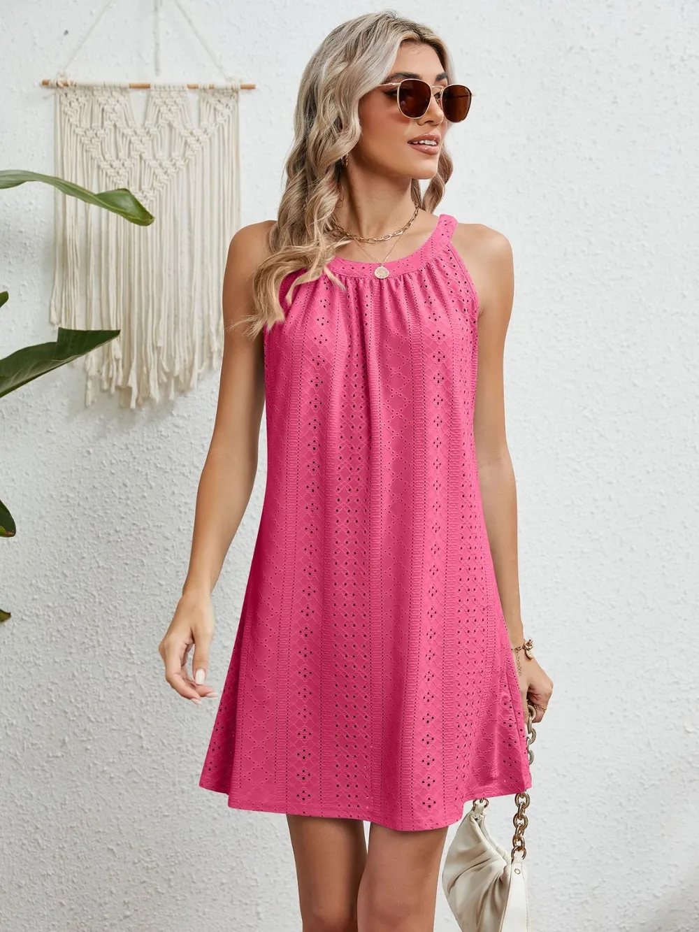 Eyelet Grecian Neck Mini Dress, image 16