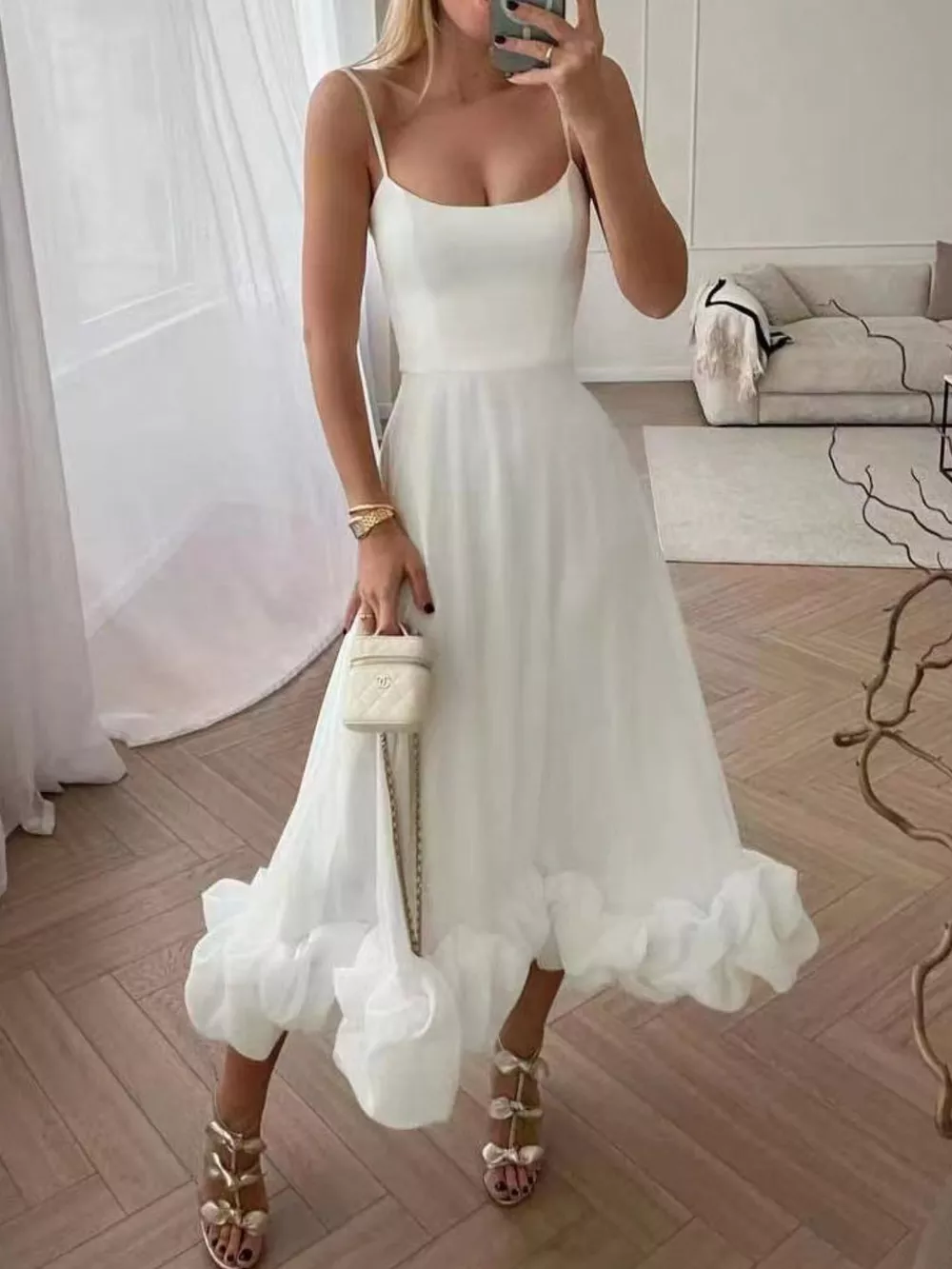 Ruffle Hem Scoop Neck Midi Dress, image 2