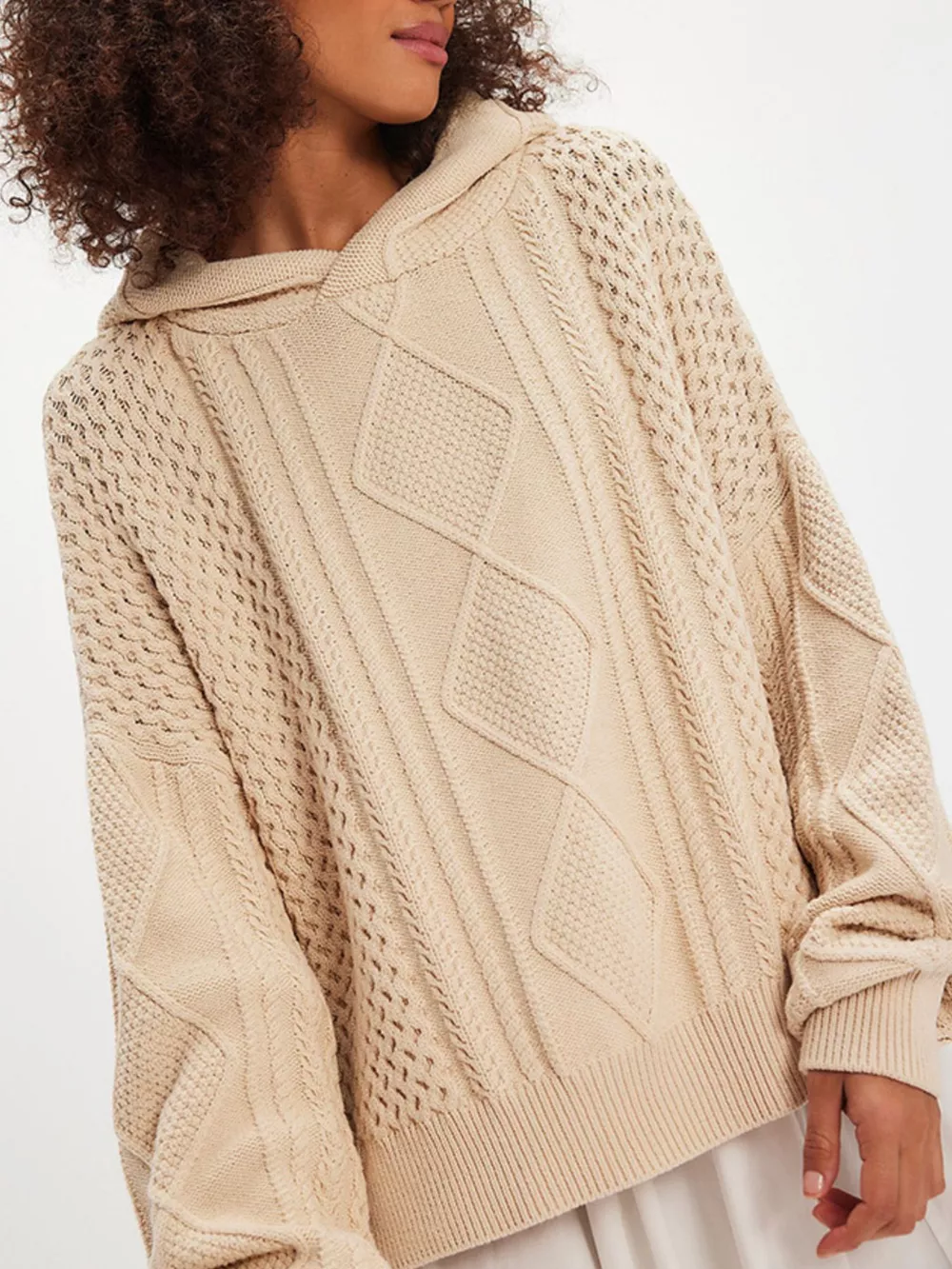 Texture Knit Long Sleeve Hooded Sweater