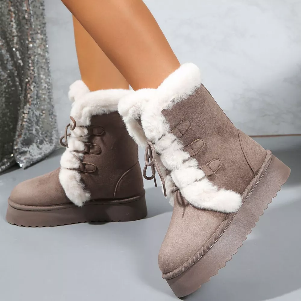 Fuzzy Trim Lace-Up Platform Boots, image 9