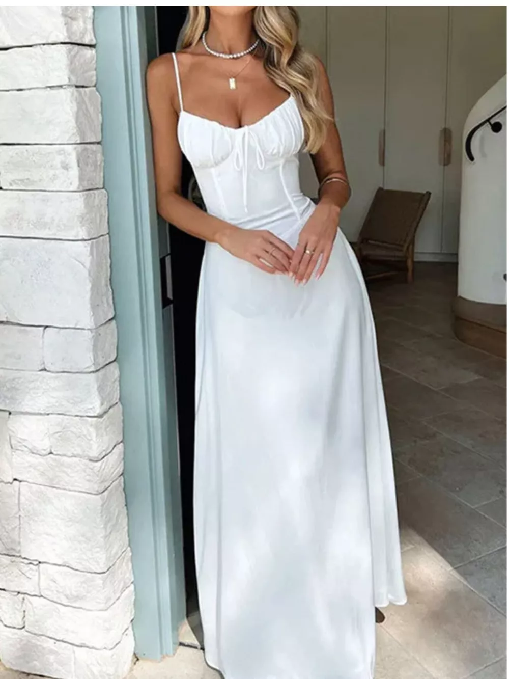 Tie Front Spaghetti Strap Maxi Dress, image 6