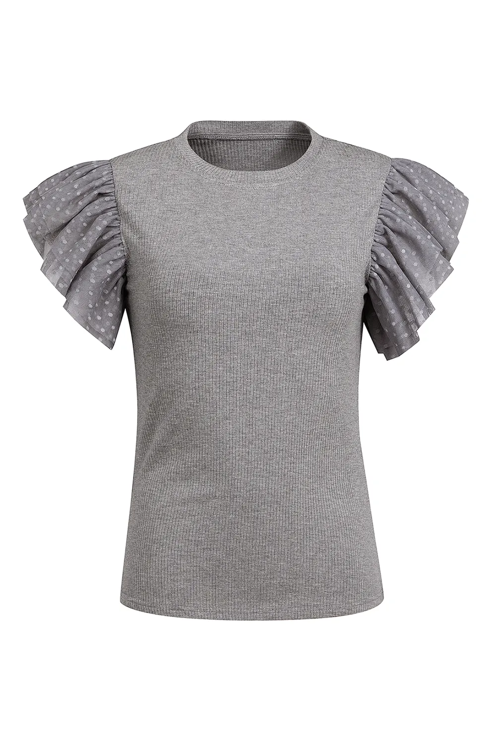 Ruffled Round Neck Cap Sleeve Top, image 4