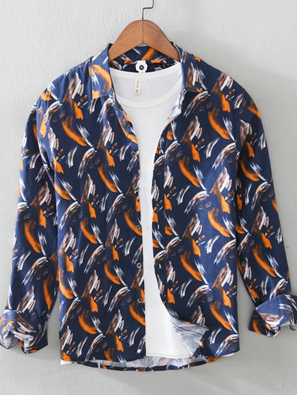 Men's Plus Size Printed Button Up Long Sleeve Shirt, image 4