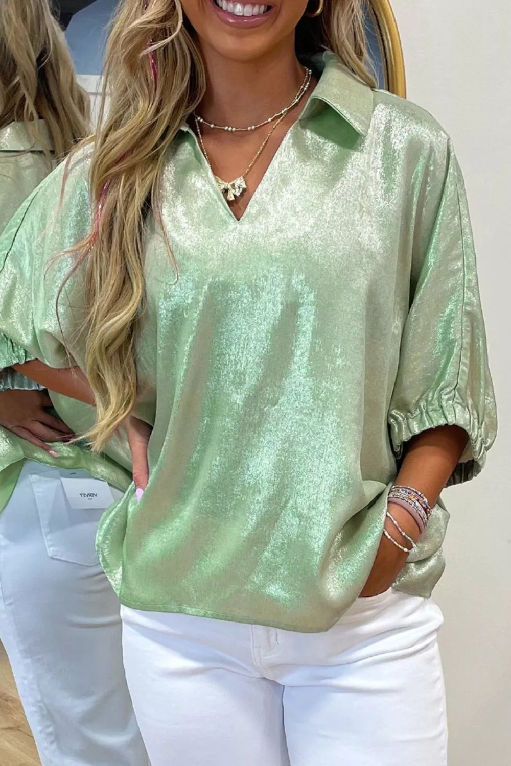 Johnny Collar 3/4 Sleeve Blouse, image 2