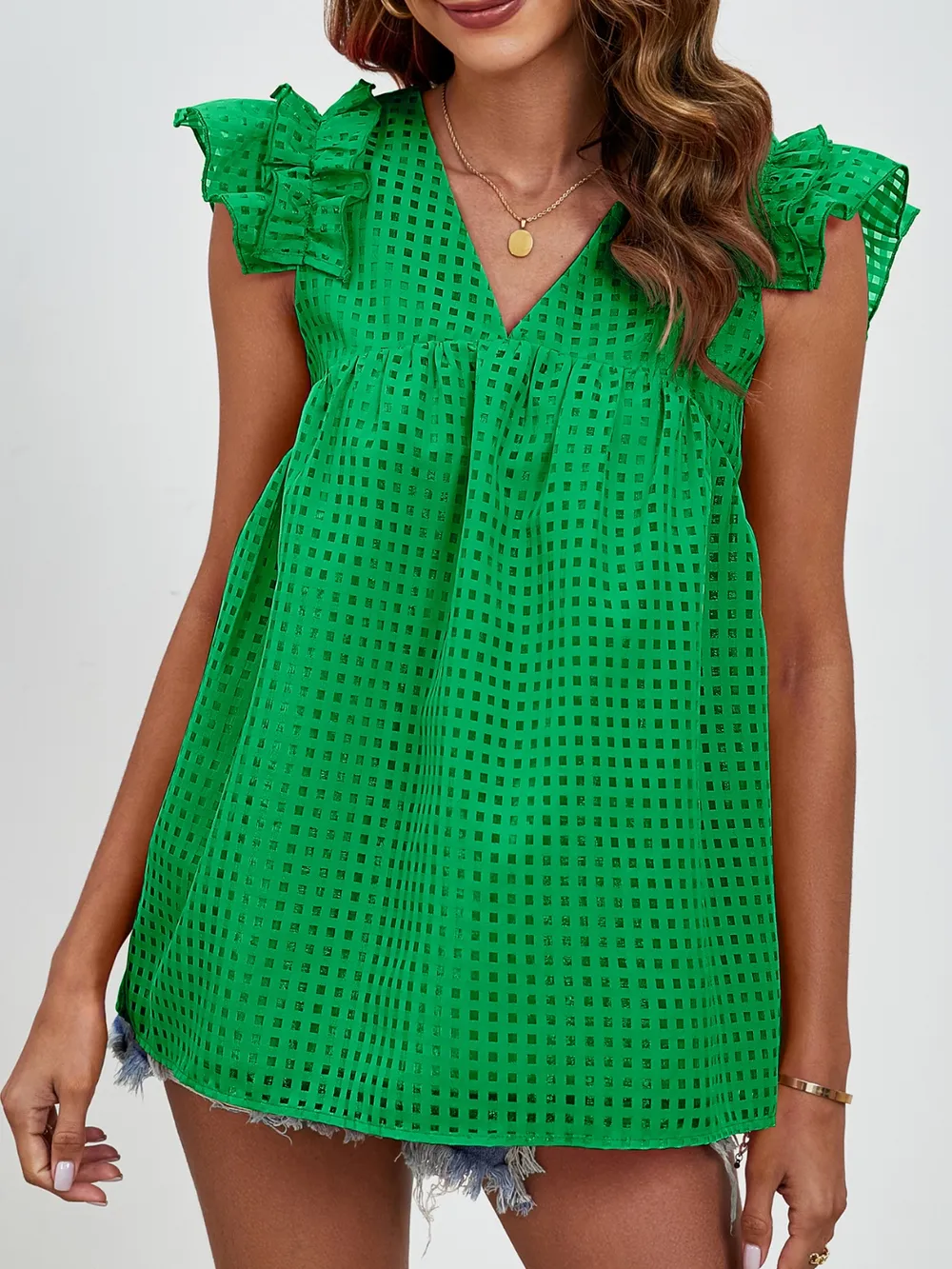 Ruched V-Neck Cap Sleeve Blouse, image 11