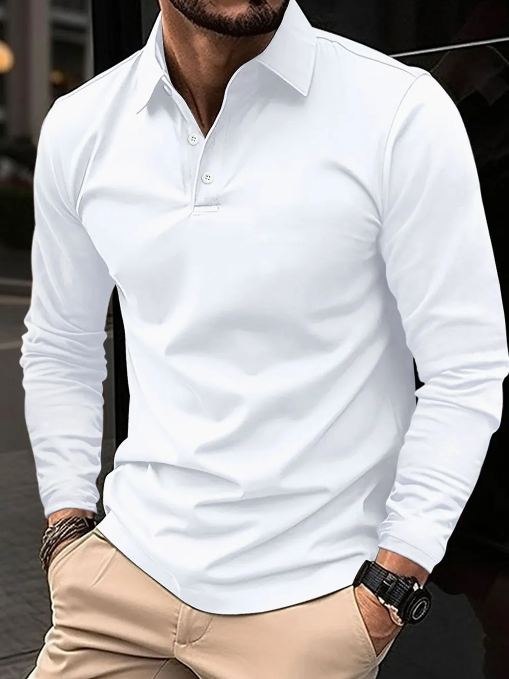 Men's Full Size Collared Neck Long Sleeve Polo Plus Size, image 2