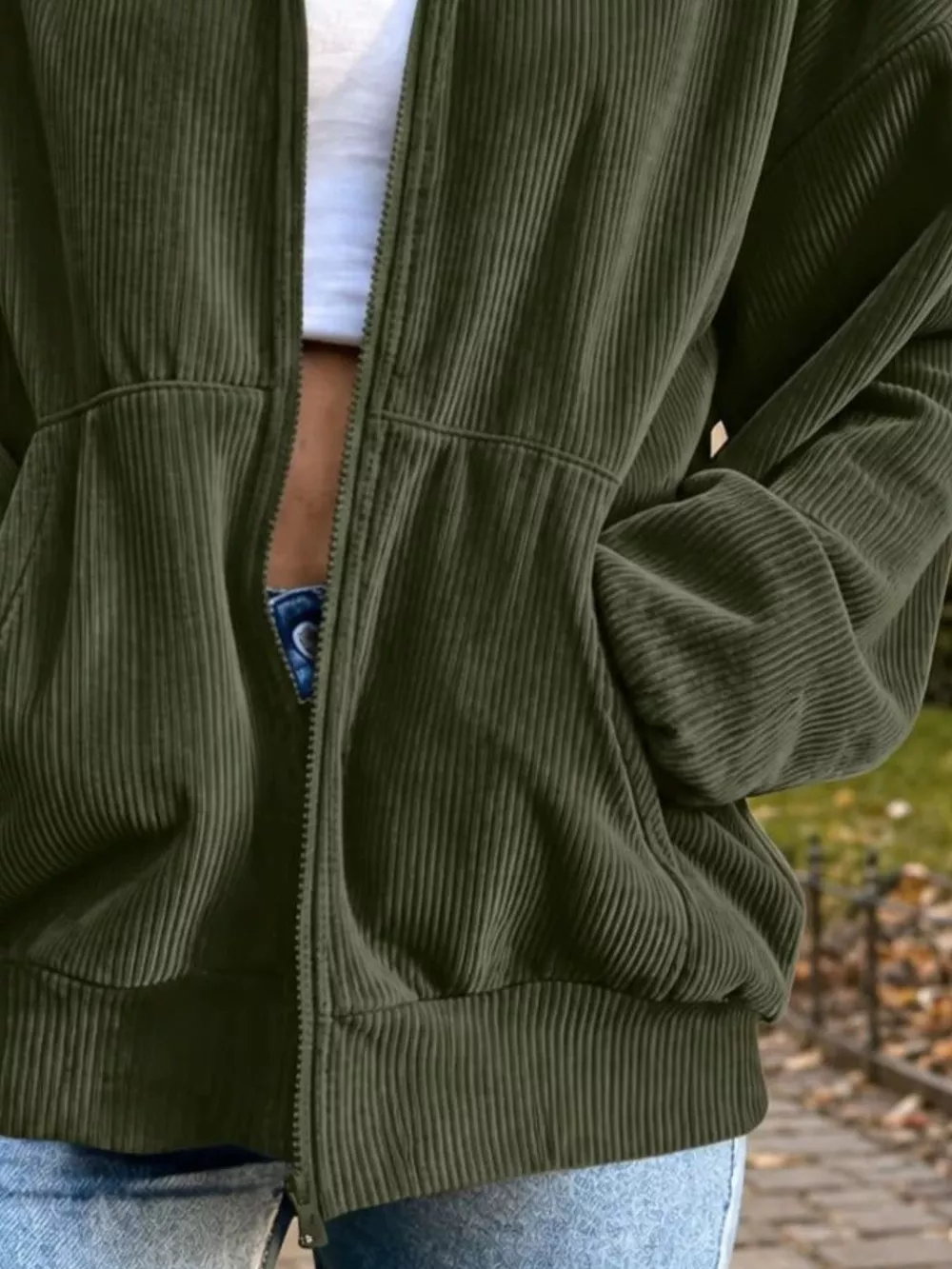 Corduroy Zip-Up Dropped Shoulder Jacket, image 21