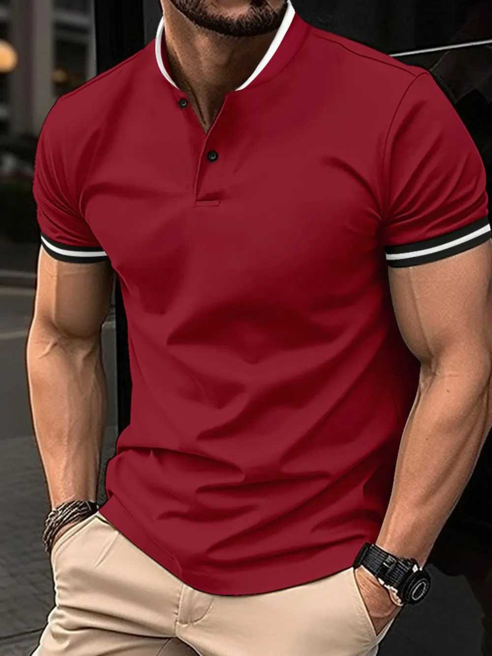 Men's Full Size Button Detail Short Sleeve Polo Plus Size, image 3