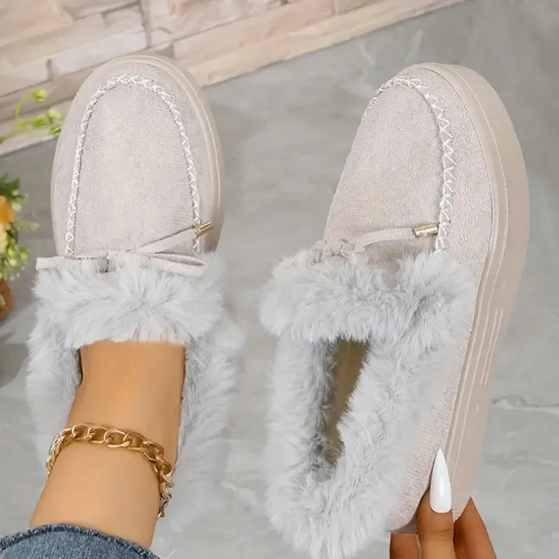 Bow Furry Round Toe Flat Slip-Ons, image 14